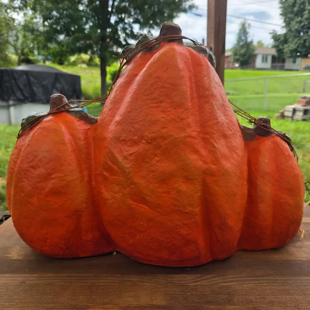 Paper Mache Pumpkin Trio Primitive Folk Art Halloween Fall Decor 18